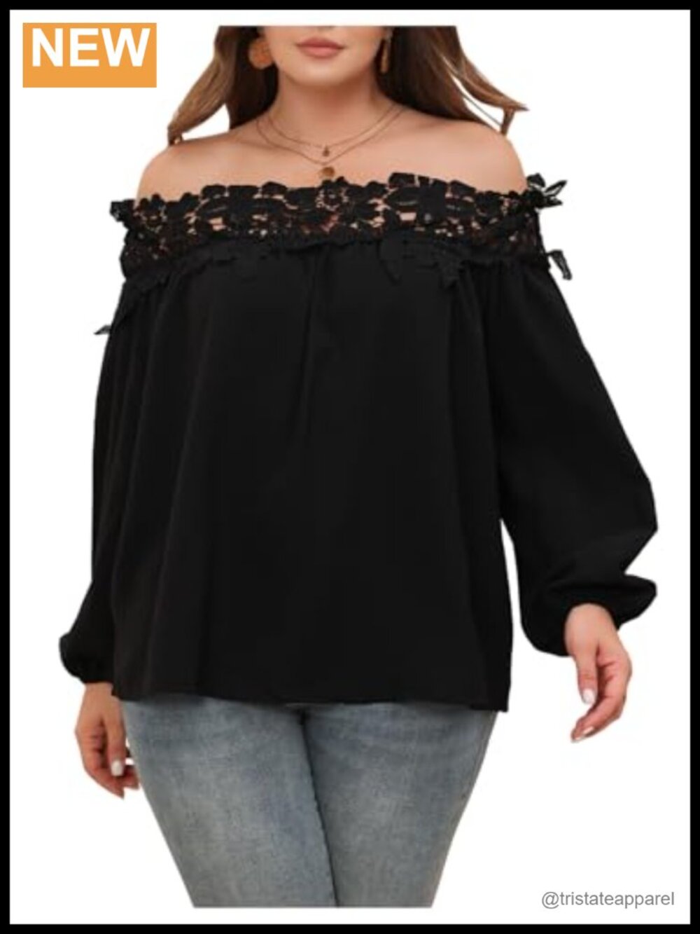 Plus Size Off Shoulder Lace Bishop Sleeve Blouse Women's Peasant Top